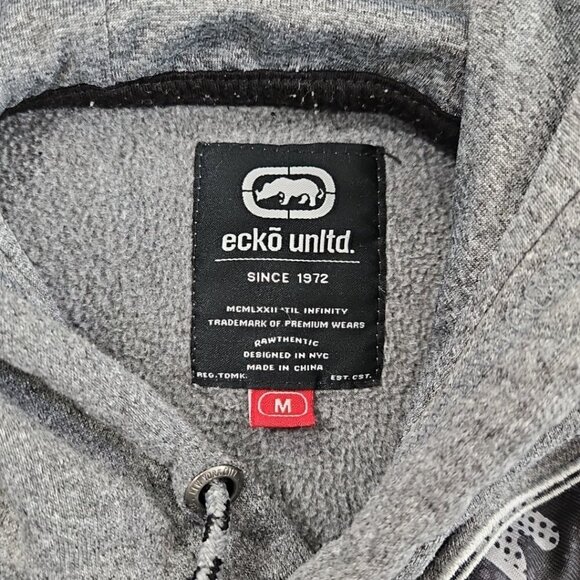 Ecko Unltd Hoodie Men's Medium Grey Spellout Logo Y2K VTG Rhino 72 Grunge Skater - Picture 5 of 14